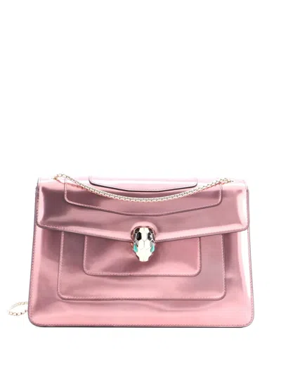 Pre-owned Bvlgari Serpenti Forever Metallic Leather Medium Shoulder Bag In Pink