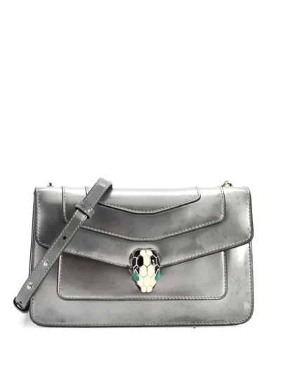 Pre-owned Bvlgari Serpenti Forever Metallic Leather Medium Shoulder Bag In Silver