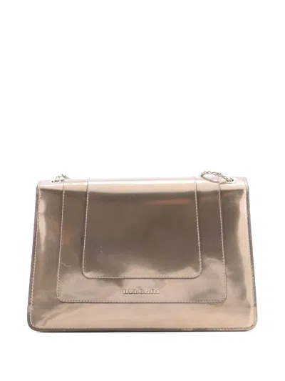 Pre-owned Bvlgari Serpenti Forever Metallic Leather Medium Shoulder Bag In Silver