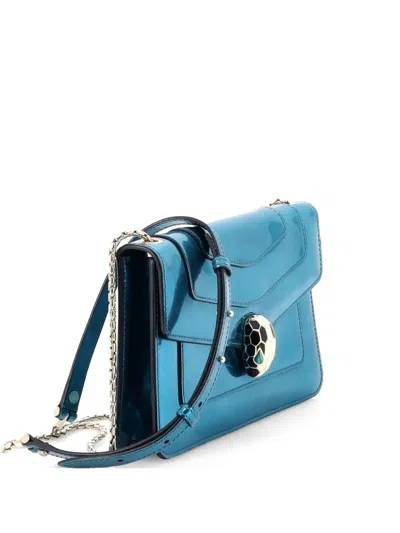 Pre-owned Bvlgari Serpenti Forever Metallic Leather Small Shoulder Bag In Blue