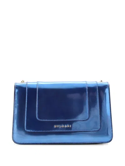 Pre-owned Bvlgari Serpenti Forever Metallic Leather Small Shoulder Bag In Blue
