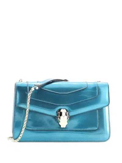 Pre-owned Bvlgari Serpenti Forever Metallic Leather Small Shoulder Bag In Blue