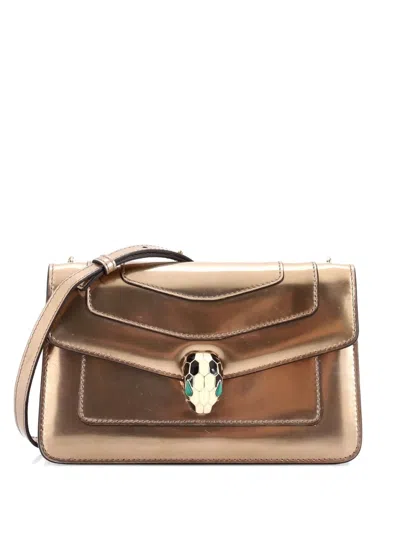 Pre-owned Bvlgari Serpenti Forever Metallic Leather Small Shoulder Bag In Gold