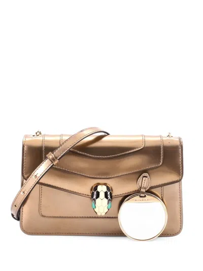 Pre-owned Bvlgari Serpenti Forever Metallic Leather Small Shoulder Bag In Gold