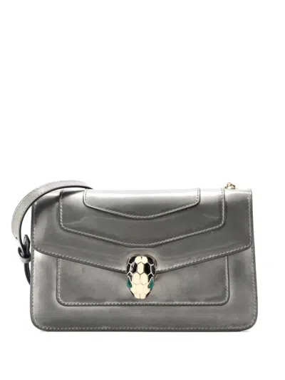 Pre-owned Bvlgari Serpenti Forever Metallic Leather Small Shoulder Bag In Gray