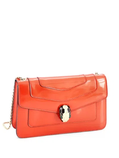 Pre-owned Bvlgari Serpenti Forever Metallic Leather Small Shoulder Bag In Orange