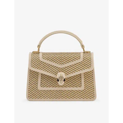 Bvlgari Womens Beige Light Serpenti Forever Mini Stud-embellished Leather Top-handle Bag In Beige Light