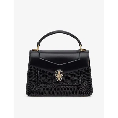 Bvlgari Womens Black Serpenti Forever Mini Stud-embellished Leather Top-handle Bag