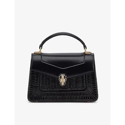 Bvlgari Womens Black Serpenti Forever Mini Stud-embellished Leather Top-handle Bag In Black