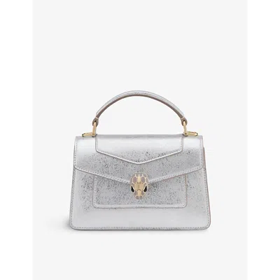 Bvlgari Womens Silver Serpenti Forever Mini Stud-embellished Leather Top-handle Bag