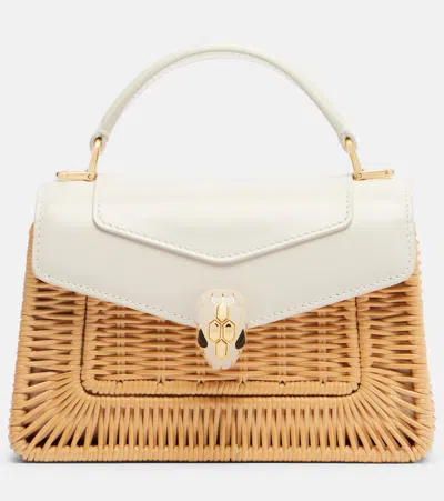Bvlgari Serpenti Forever Mini Wicker Top-handle Bag In Brown