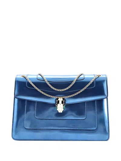 Pre-owned Bvlgari Serpenti Forever Patent Medium Shoulder Bag In Blue