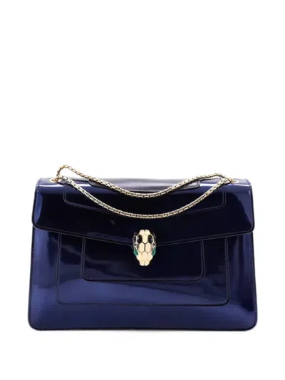 Pre-owned Bvlgari Serpenti Forever Patent Medium Shoulder Bag In Blue
