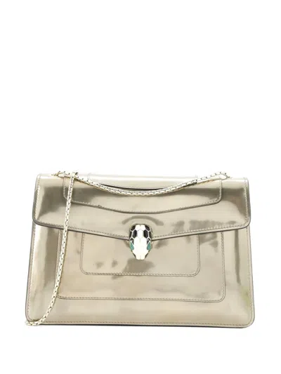 Pre-owned Bvlgari Serpenti Forever Patent Medium Shoulder Bag In Gold