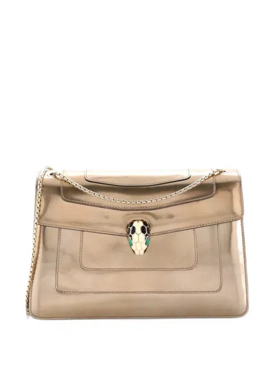 Pre-owned Bvlgari Serpenti Forever Patent Medium Shoulder Bag In Metallic