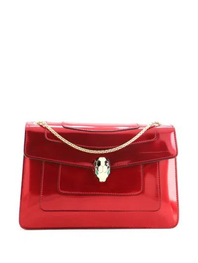 Pre-owned Bvlgari Serpenti Forever Patent Medium Shoulder Bag In Red