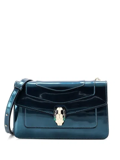 Pre-owned Bvlgari Serpenti Forever Patent Small Shoulder Bag In Blue