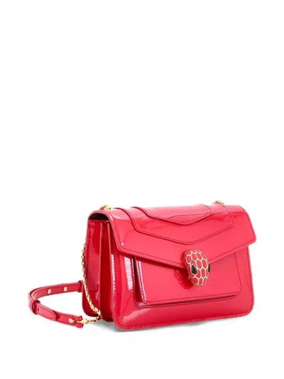 Pre-owned Bvlgari Serpenti Forever Patent Small Shoulder Bag In Red