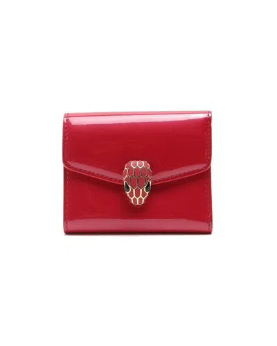 Pre-owned Bvlgari Serpenti Forever Patent Trifold Wallet In Red