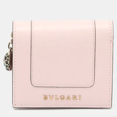 Pre-owned Bvlgari Serpenti Forever Pink Leather And Leather Bifold Wallet