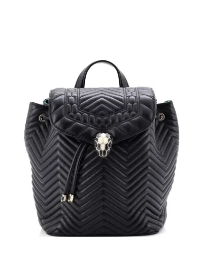 Pre-owned Bvlgari Serpenti Forever Quilted Leather Medium Backpack In Black
