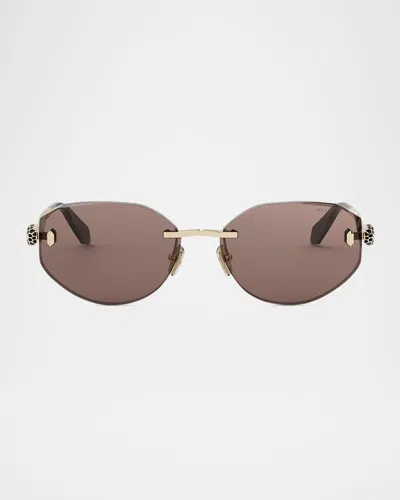 Bvlgari Serpenti Forever Rimless Oval Metal Sunglasses