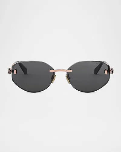 Bvlgari Serpenti Forever Rimless Oval Metal Sunglasses