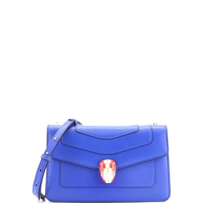 Bvlgari Serpenti Forever Shoulder Bag Leather Small In Blue
