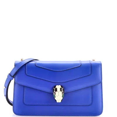 Bvlgari Serpenti Forever Shoulder Bag Leather Small In Blue