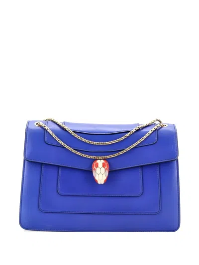 Pre-owned Bvlgari Serpenti Forever Shoulder Bag Leather Small Crossbody Bag In Blue