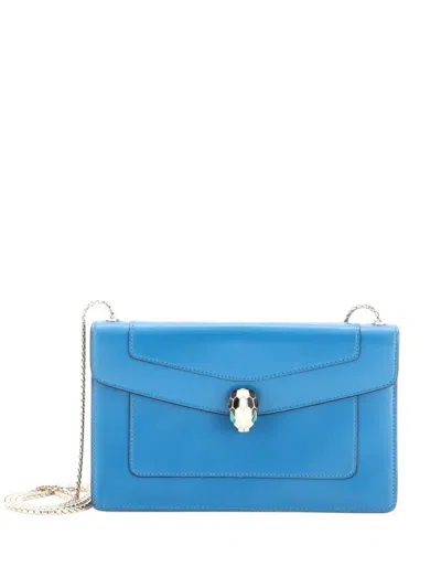 Pre-owned Bvlgari Serpenti Forever Shoulder Bag Leather Small Crossbody Bag In Blue