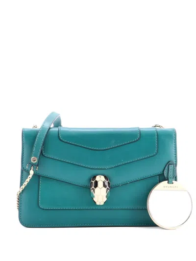 Pre-owned Bvlgari Serpenti Forever Shoulder Bag Leather Small Crossbody Bag In Green