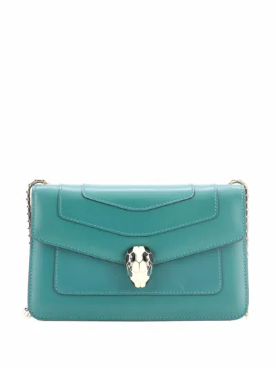 Pre-owned Bvlgari Serpenti Forever Shoulder Bag Leather Small Crossbody Bag In Green
