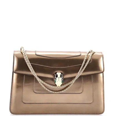 Bvlgari Serpenti Forever Shoulder Bag Metallic Leather Medium In Brown