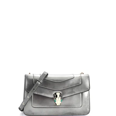 Bvlgari Serpenti Forever Shoulder Bag Metallic Leather Medium In Silver