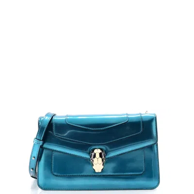Bvlgari Serpenti Forever Shoulder Bag Metallic Leather Small In Blue
