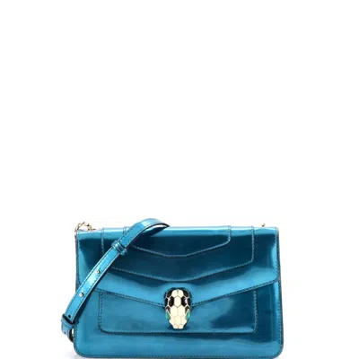Bvlgari Serpenti Forever Shoulder Bag Metallic Leather Small In Blue