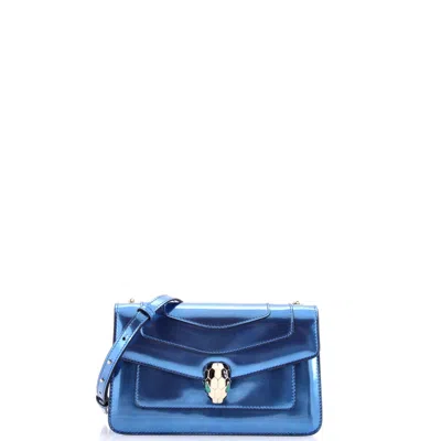 Bvlgari Serpenti Forever Shoulder Bag Metallic Leather Small In Blue
