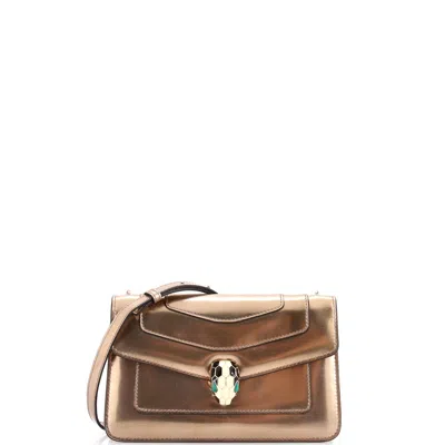 Bvlgari Serpenti Forever Shoulder Bag Metallic Leather Small In Gold
