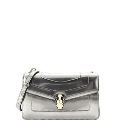Bvlgari Serpenti Forever Shoulder Bag Metallic Leather Small In Silver