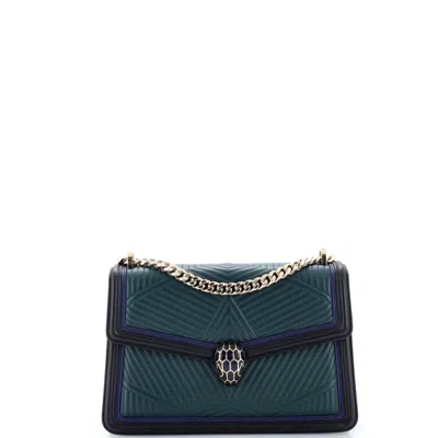 Bvlgari Serpenti Forever Shoulder Bag Quilted Leather Small In Blue