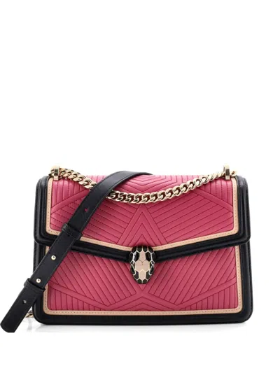 Pre-owned Bvlgari Serpenti Forever Shoulder Bag Quilted Leather Small Crossbody Bag In Black
