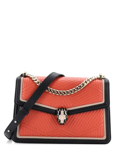 Pre-owned Bvlgari Serpenti Forever Shoulder Bag Quilted Leather Small Crossbody Bag In Black