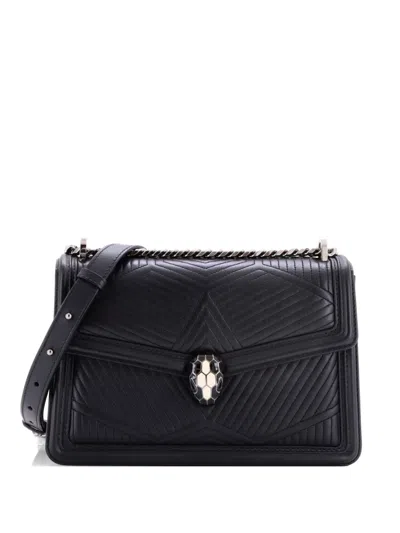 Pre-owned Bvlgari Serpenti Forever Shoulder Bag Quilted Leather Small Crossbody Bag In Black