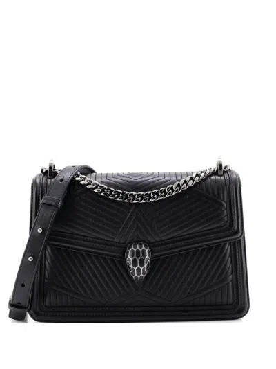 Pre-owned Bvlgari Serpenti Forever Shoulder Bag Quilted Leather Small Crossbody Bag In Black