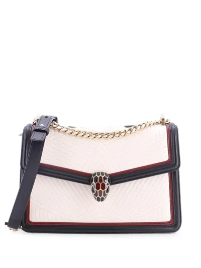 Pre-owned Bvlgari Serpenti Forever Shoulder Bag Quilted Leather Small Crossbody Bag In Neutral