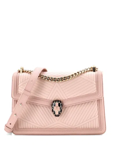 Pre-owned Bvlgari Serpenti Forever Shoulder Bag Quilted Leather Small Crossbody Bag In Pink