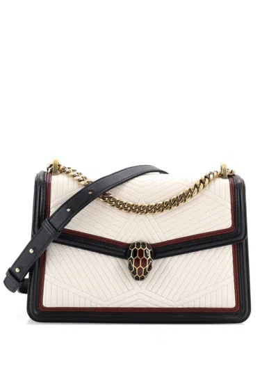 Pre-owned Bvlgari Serpenti Forever Shoulder Bag Quilted Leather Small Crossbody Bag In White