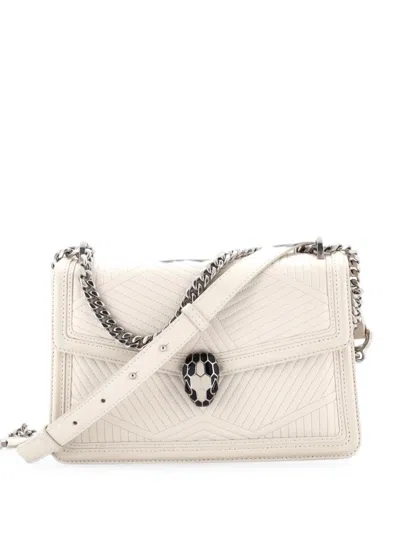 Pre-owned Bvlgari Serpenti Forever Shoulder Bag Quilted Leather Small Crossbody Bag In White