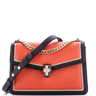 Bvlgari Serpenti Forever Shoulder Bag Quilted Leather Small In Orange
